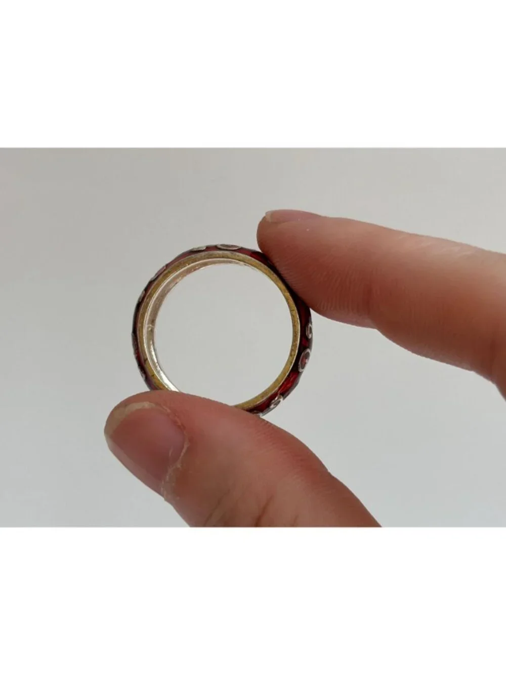 Orange Enamel Art Nouveau Inspired Sterling Silver 925 Vintage Ring - sz 9.75